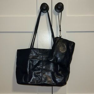 Latico Carmen Navy Leather Tote with matching wristlet.